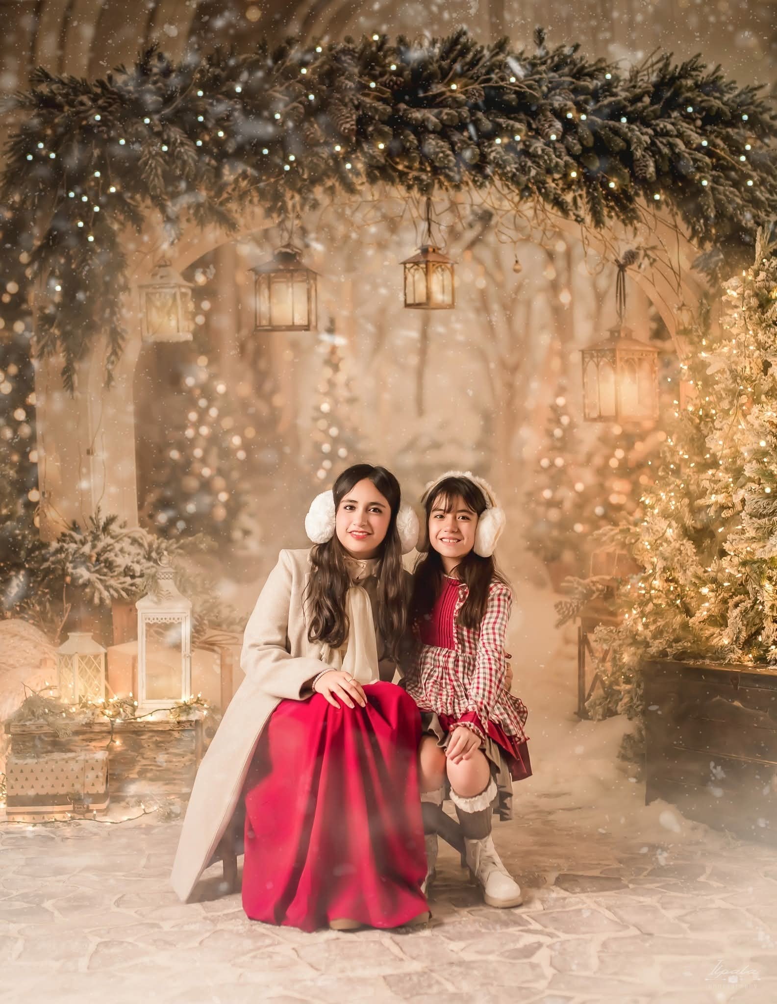 Kate Christmas Arch Garland Snow Trees Printed Backdrop Designed by Emetselch