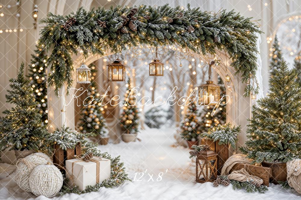 Kate Christmas Arch Garland Snow Trees Printed Backdrop Designed by Emetselch