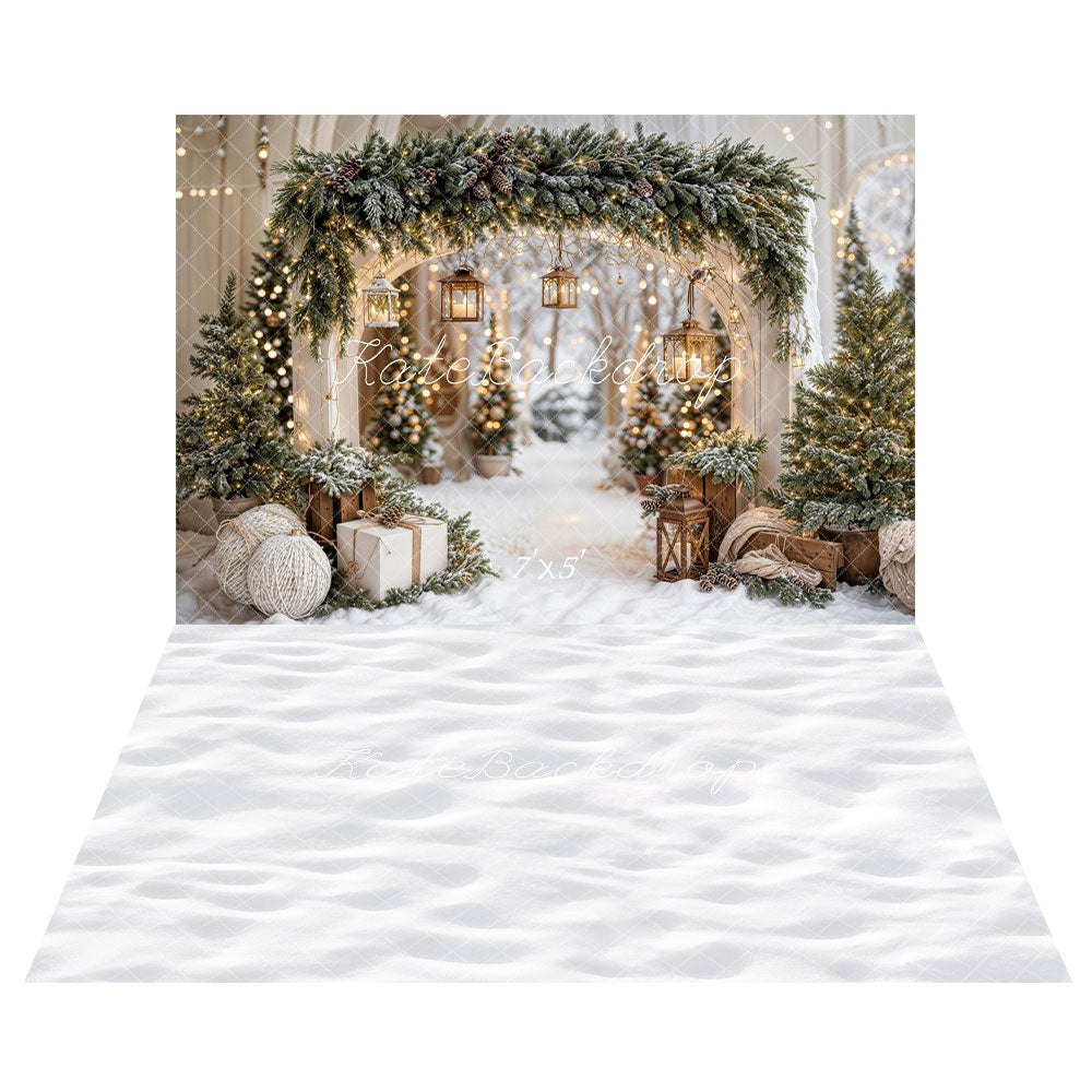 Kate Christmas Arch Garland Snow Trees Printed Backdrop Designed by Emetselch