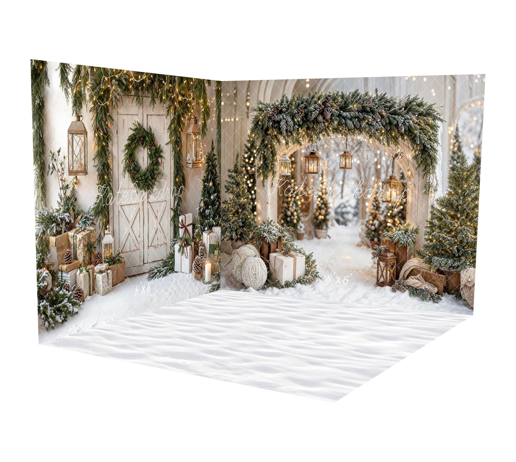 Kate Christmas Arch Garland Snow Trees Printed Backdrop Designed by Emetselch