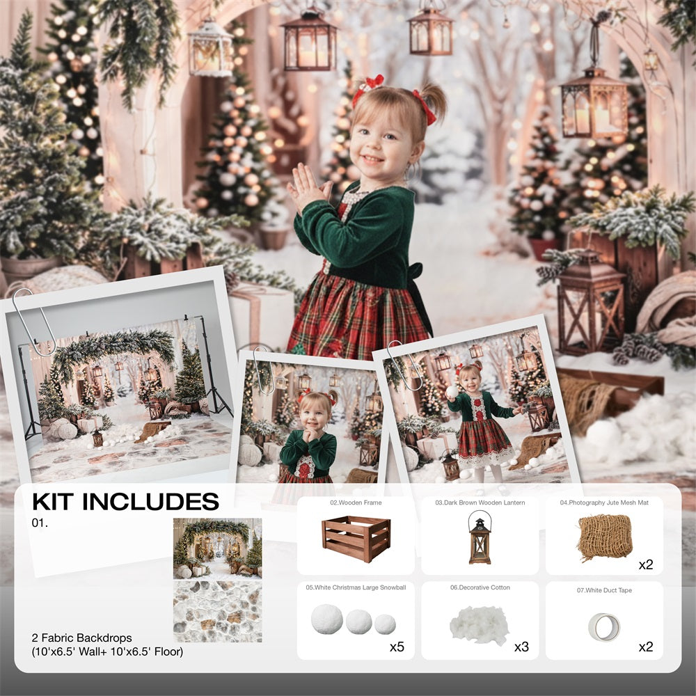 Kate Christmas Arch Garland Snow Trees Printed Backdrop Designed by Emetselch