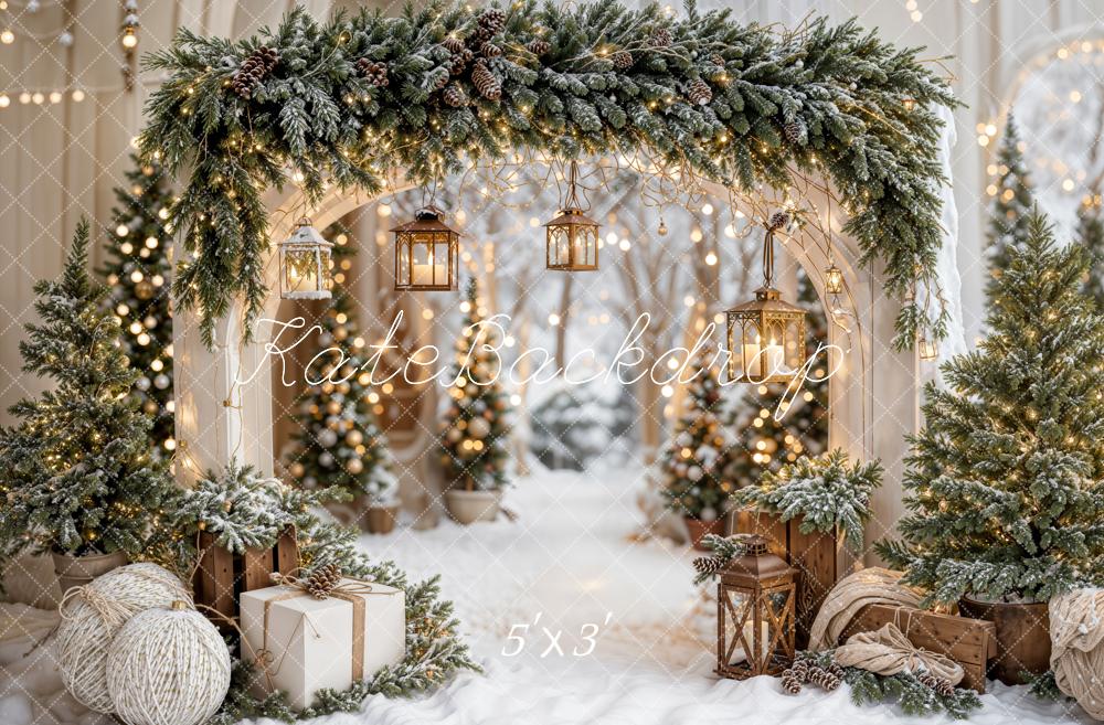 Kate Christmas Arch Garland Snow Trees Printed Backdrop Designed by Emetselch