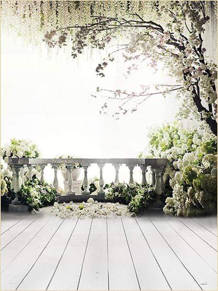 Katebackdrop:Kate Flower Tree Backdrop Scenery Railing Wedding US