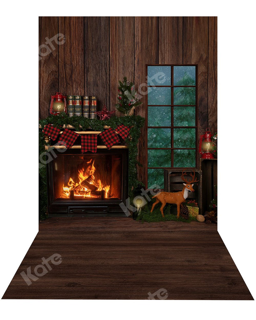 Kate Telón de fondo de ventana de Navidad+ Alfombrilla de goma de madera