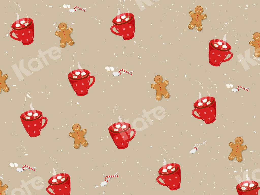 Kate Fondo de crema de cacao caliente de hombre de pan de jengibre de Navidad para fotografía