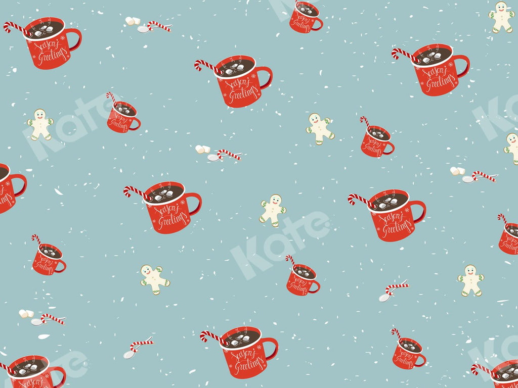 Kate Fondo azul de cacao caliente de hombre de pan de jengibre de Navidad para fotografía
