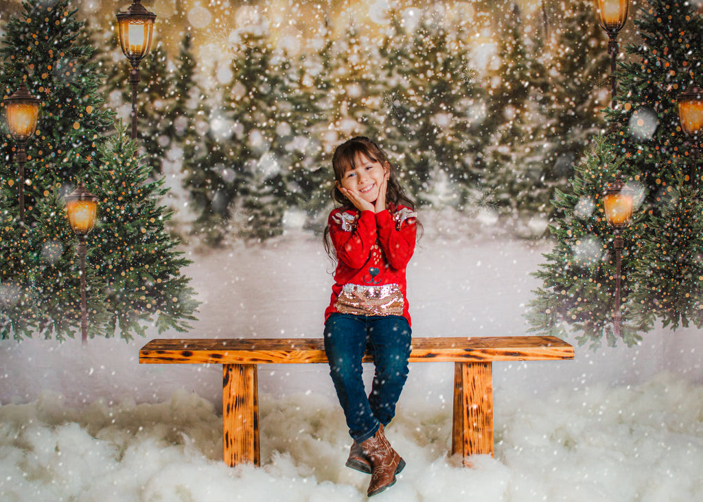 Kate Fondo de luces de bosque de nieve de Navidad para fotografía