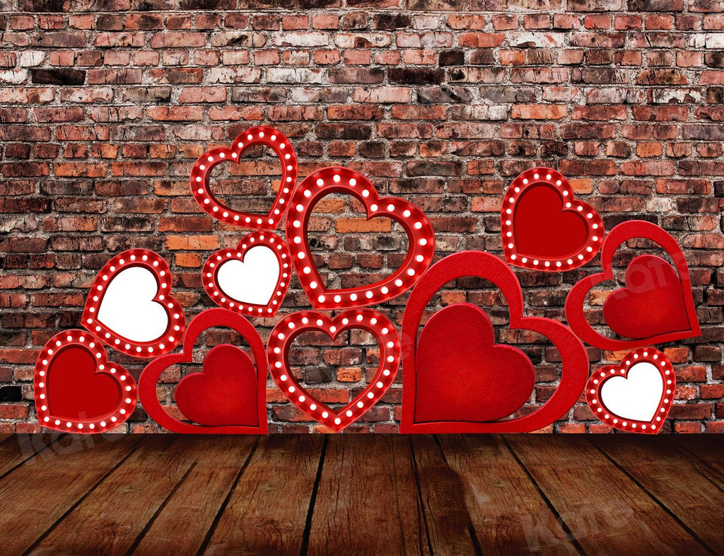 Kate Telón de fondo de piso de madera de pared de amor de San Valentín para fotografía