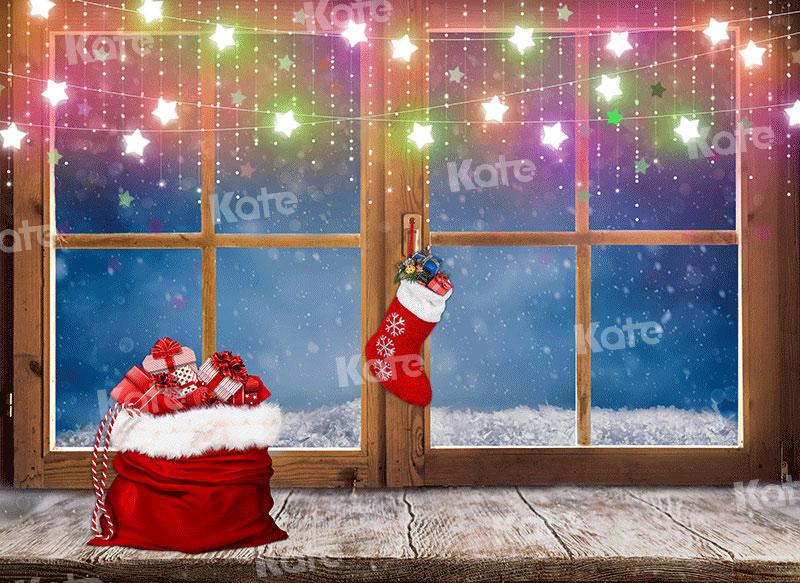 Kate Telón de fondo de luces navideñas de ventana para fotografía Navidad
