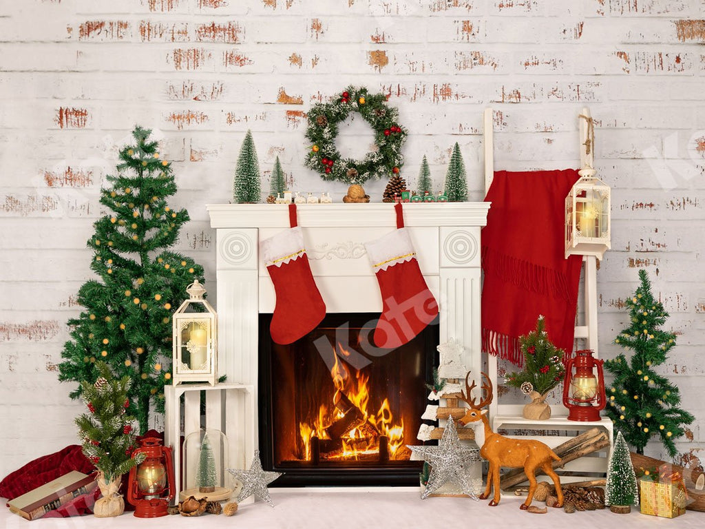 Kate Telón de fondo de árbol de Navidad de chimenea diseñado por Jia Chan Photography