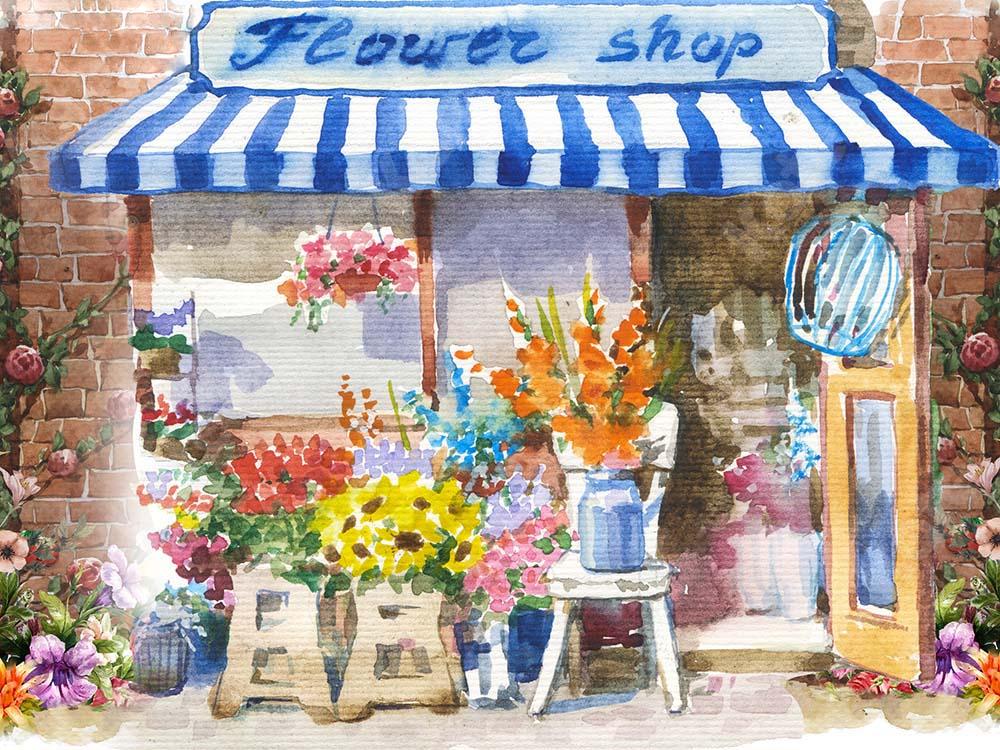 Kate Primavera / Día de San Valentín Tienda de flores Fondo de acuarela Diseñado por GQ