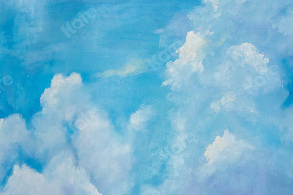 Kate Fine Art Telón de fondo de cumpleaños de nubes blancas de cielo azul diseñado por GQ