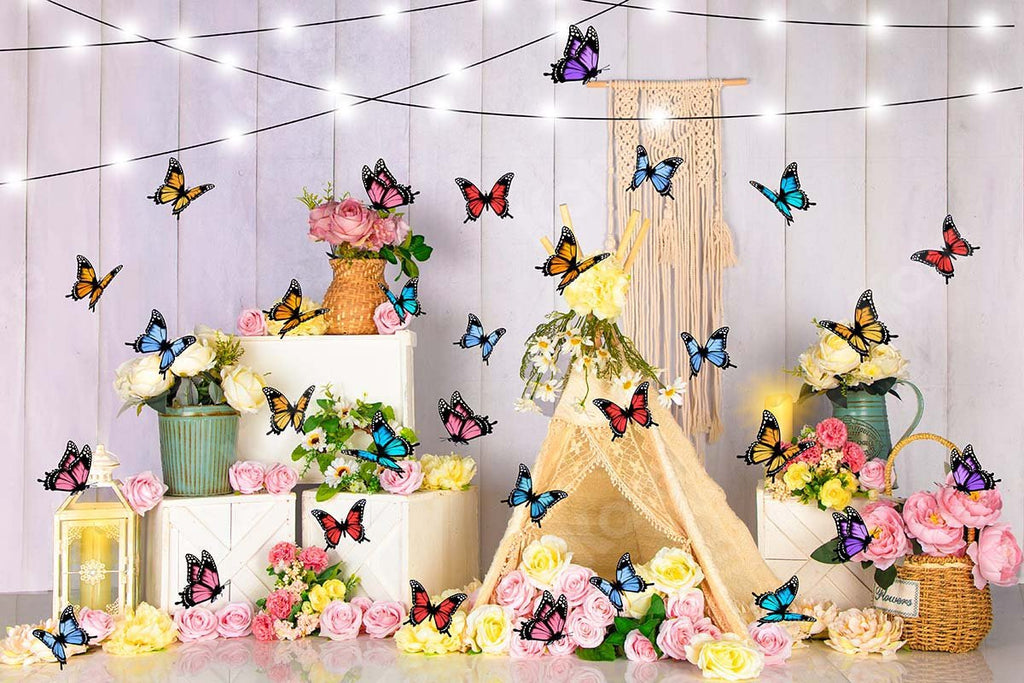 Kate Telón de fondo de mariposa de carpa de flores de primavera diseñado por Emetselch