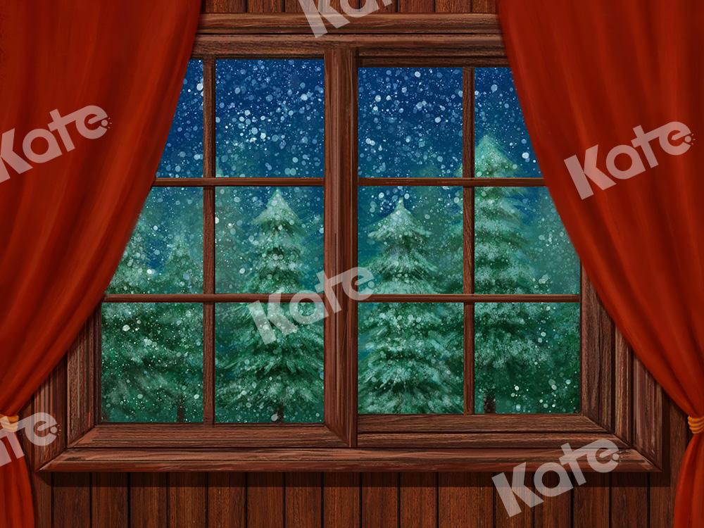 Kate Navidad Ventana Nieve Noche Telón de fondo Diseñado por Jia Chan Photography