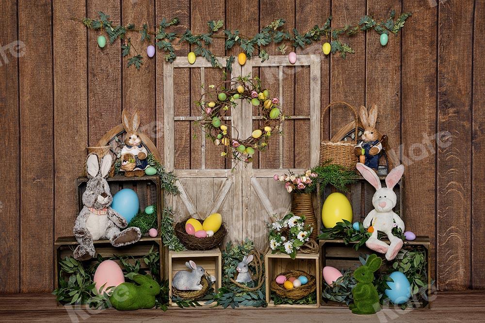 Kate Fondo de puerta de madera con huevo de conejito de Pascua diseñado por Emet Selch