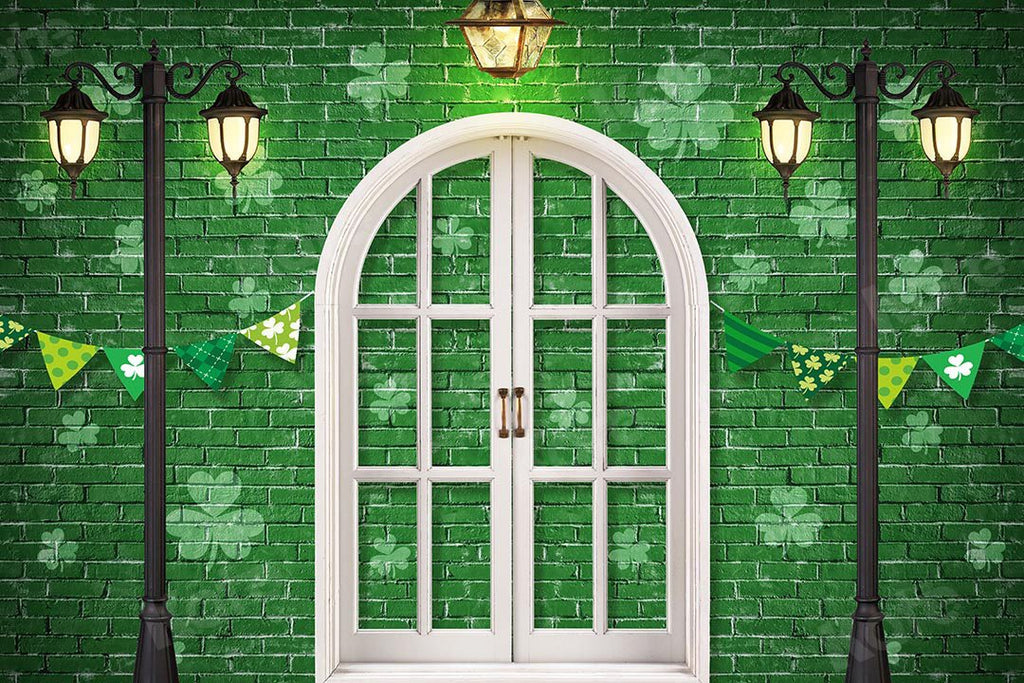 Kate Fondo de ventana de tréboles del día de San Patricio diseñado por Chain Photography