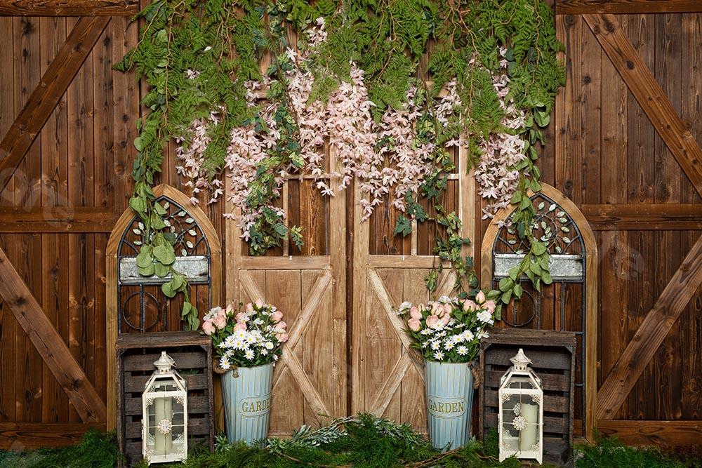 Kate Fondo de pared de madera marrón de vid de flores de primavera diseñado por Emetselch