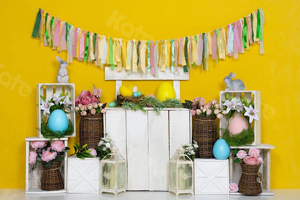 Kate Fondo de primavera de huevo de conejito de Pascua amarillo diseñado por Emetselch