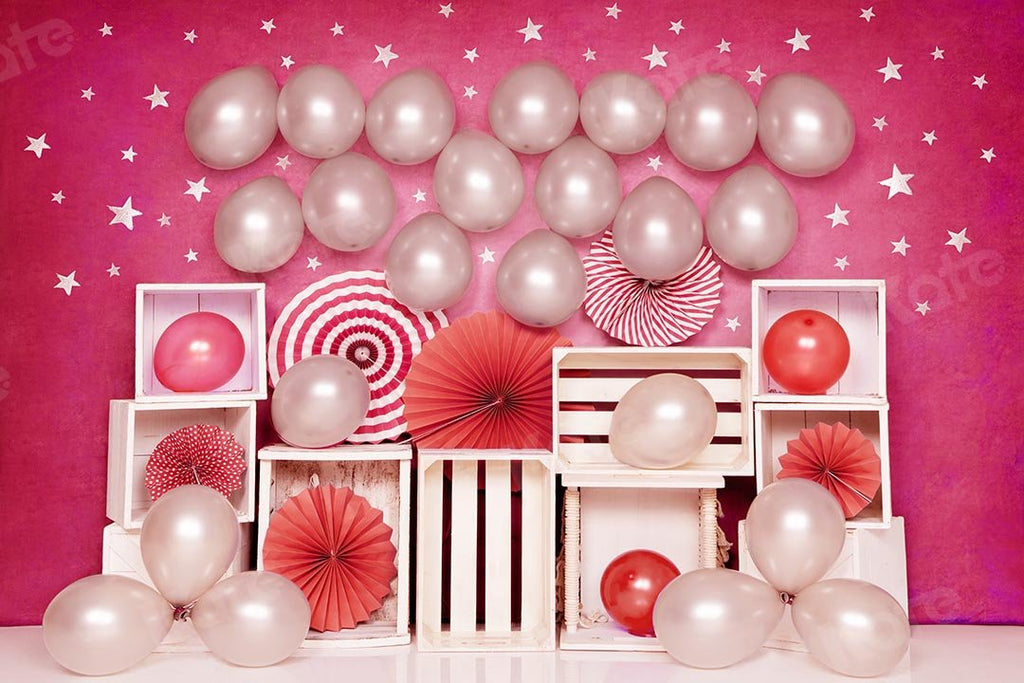 Kate Cake Smash Telón de fondo de cumpleaños de fiesta de niñas con globo rosa diseñado por Emetselch