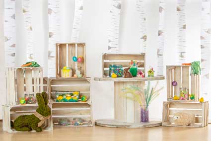 Kate conejos y decoraciones como telón de fondo de pascua para fotografía diseñado por Mini MakeBelieve