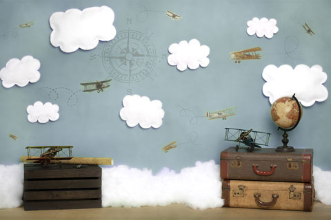 Kate ven y vuela conmigo Nubes Back to School Niños Telón de fondo para fotografía diseñado por Erin Larkins