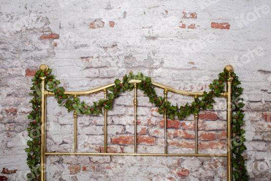 Katebackdrop:Kate Half Brass Bed with Ivy Headboard Brick Wall Backdrop Designed by Pine Park Collection