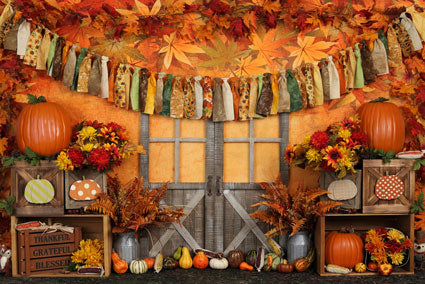 Kate Fondo de hoja de arce y calabaza de cosecha de otoño para fotografía