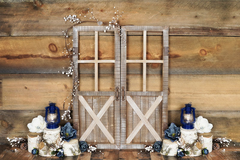 Kate floral azul puertas madera primavera \ Pascua telón de fondo diseñado por Arica Kirby