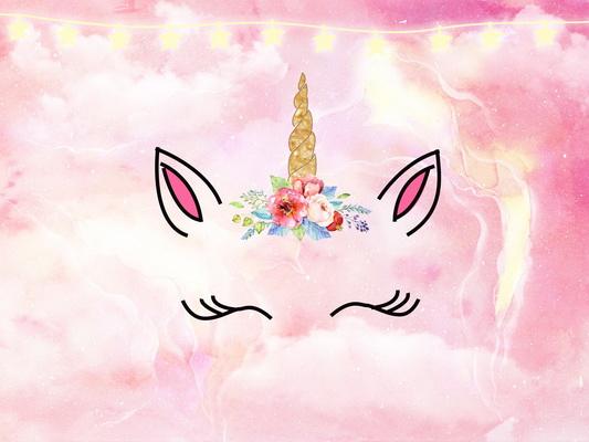 Kate Pastel de unicornio de la nube rosa de estrellas aplasta el telón de fondo de cumpleaños para fotografía