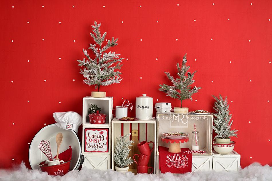 Kate Fondo rojo de fiesta de repostería navideña Navidad diseñado por Mandy Ringe Photography