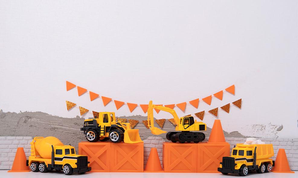 Kate cumpleaños Construcción de camiones niño Telón de fondo diseñado por Mini MakeBelieve