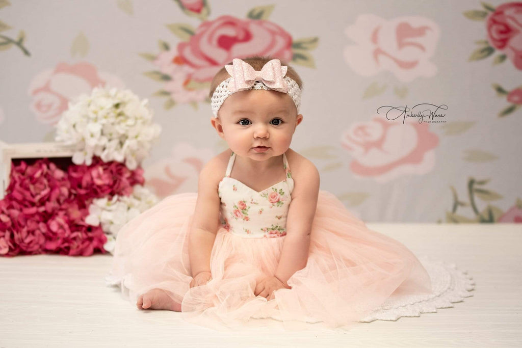 Kate Pink Florals White Background Pattern Baby Photography Backdrop - Katebackdrop