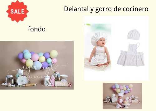 Flash Sale Kate Globos Telón de fondo para niños + Delantal y gorro de cocinero blanco