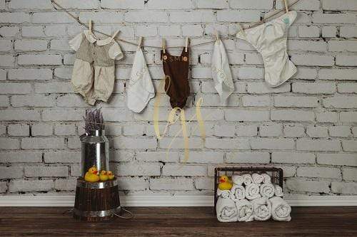 Katebackdrop£ºKate Children Bathing Time White Brick Wall Backdrop for Photography Designed By Little Golden Smiles Photography