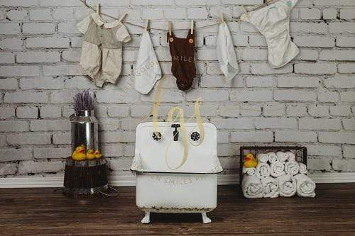 Katebackdrop£ºKate Children Bathing Time with Basin White Brick Wall Backdrop for Photography Designed By Little Golden Smiles Photography