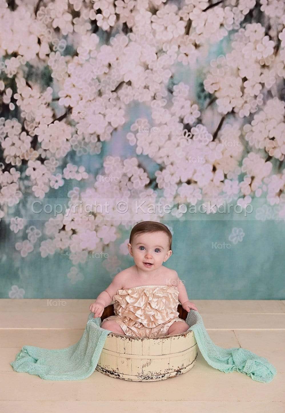 Kate Retro Style Green With White Florals Backdrops for Children - Katebackdrop
