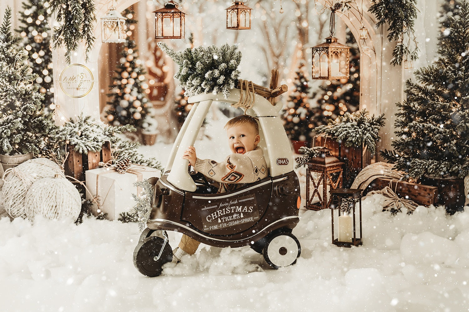 Kate Christmas Arch Garland Snow Trees Printed Backdrop Designed by Emetselch