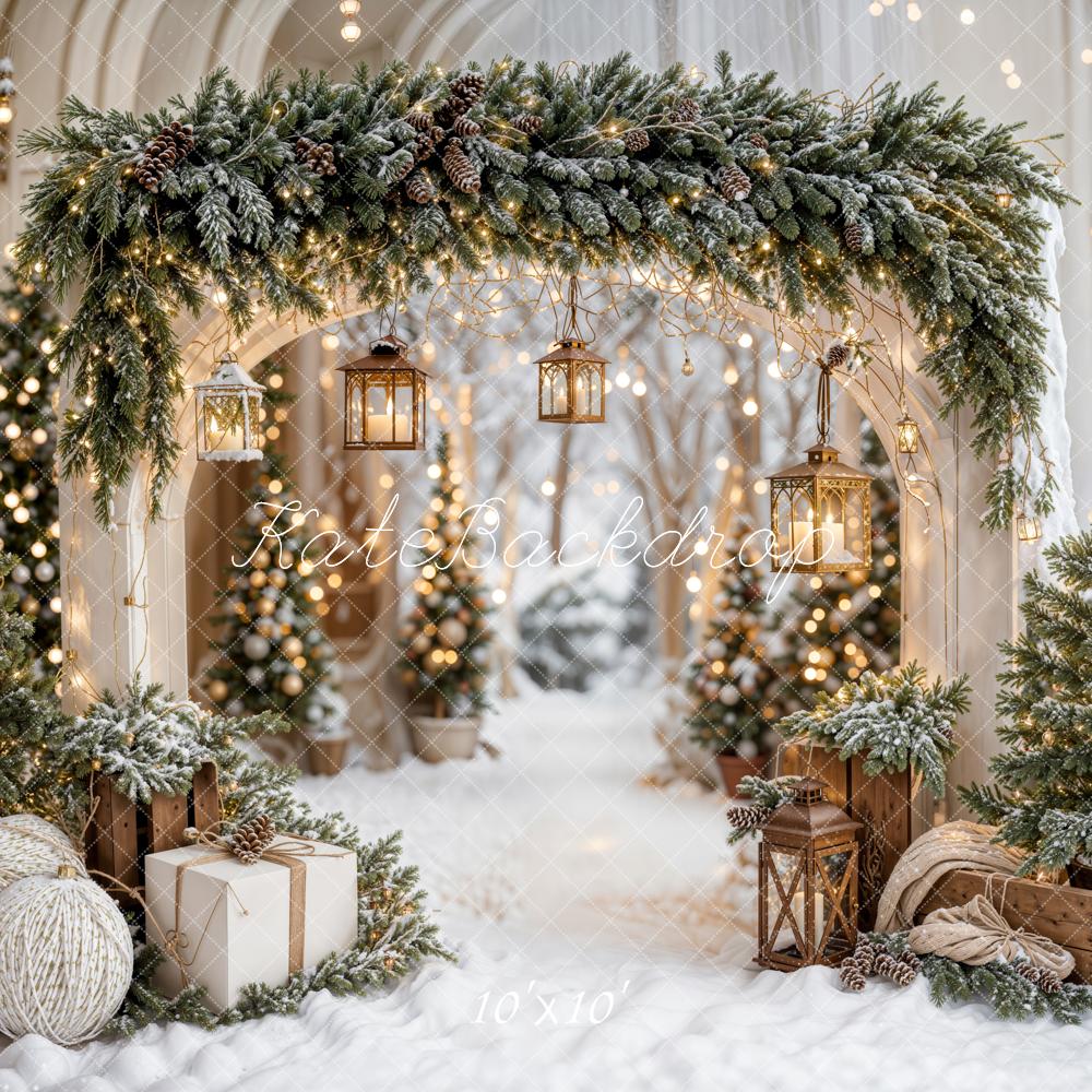 Kate Christmas Arch Garland Snow Trees Printed Backdrop Designed by Emetselch