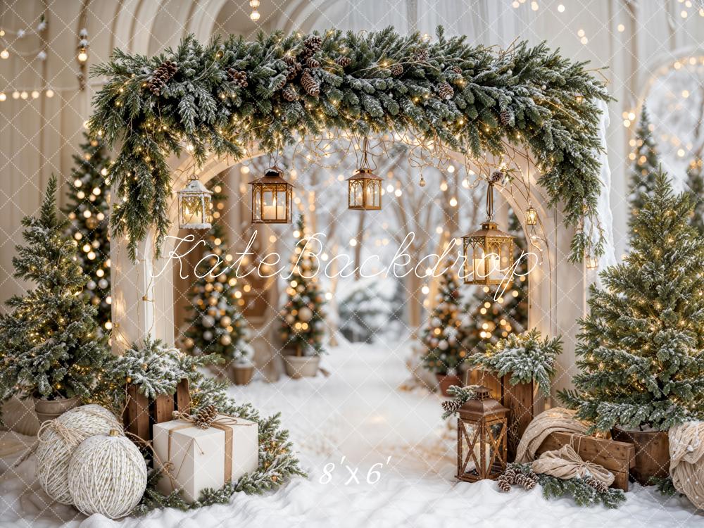 Kate Christmas Arch Garland Snow Trees Printed Backdrop Designed by Emetselch