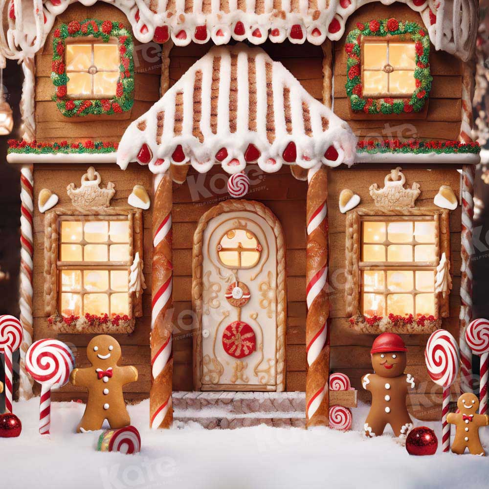 Kate Fondo de nieve de casa de pan de jengibre de invierno de Navidad por Chain Photography