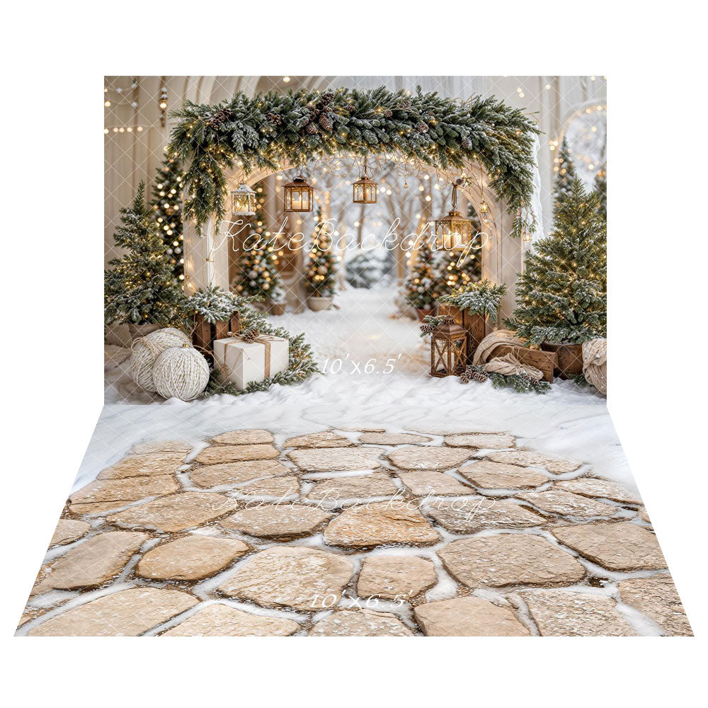 Kate Christmas Arch Garland Snow Trees Printed Backdrop Designed by Emetselch
