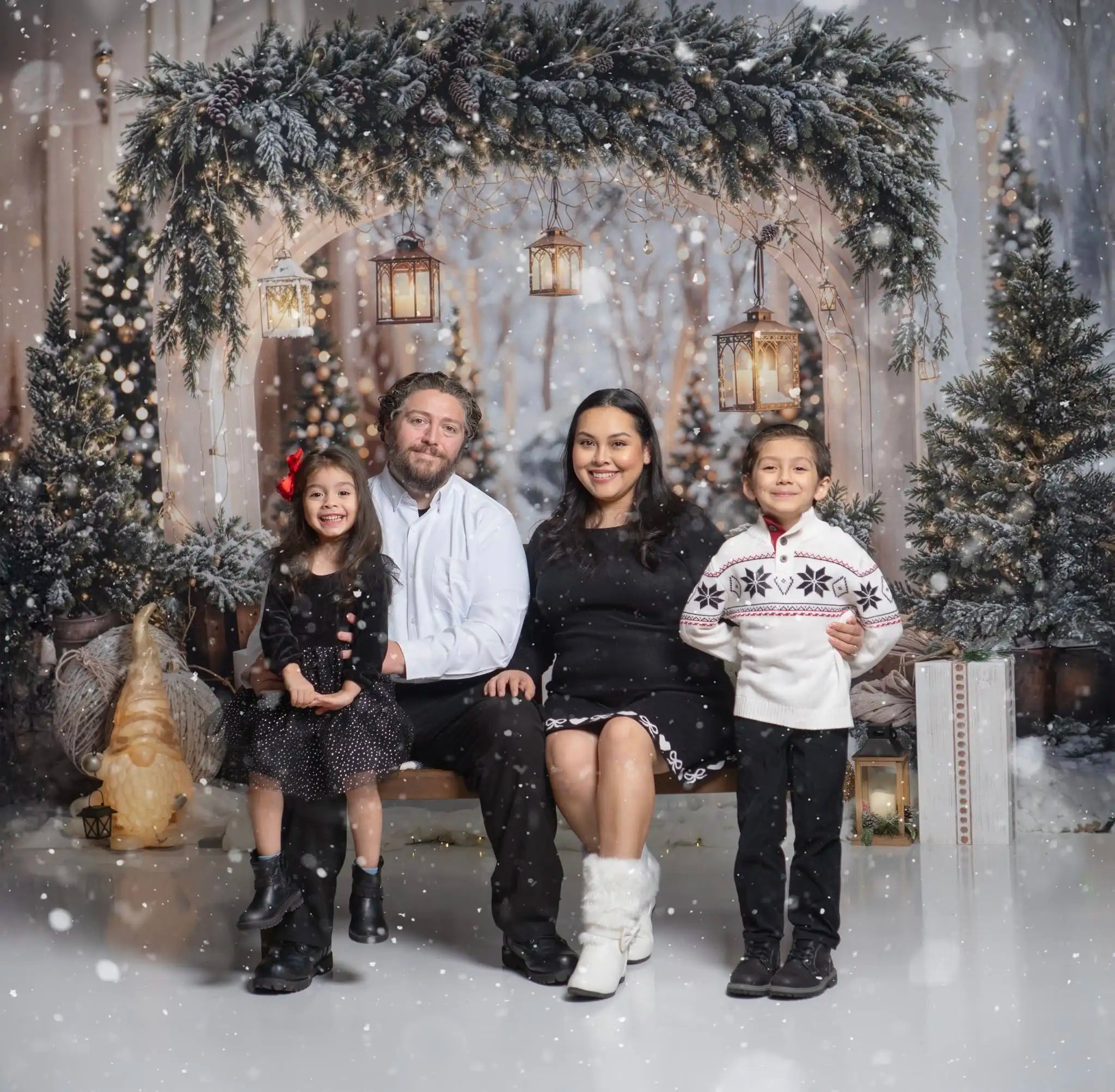 Kate Christmas Arch Garland Snow Trees Printed Backdrop Designed by Emetselch