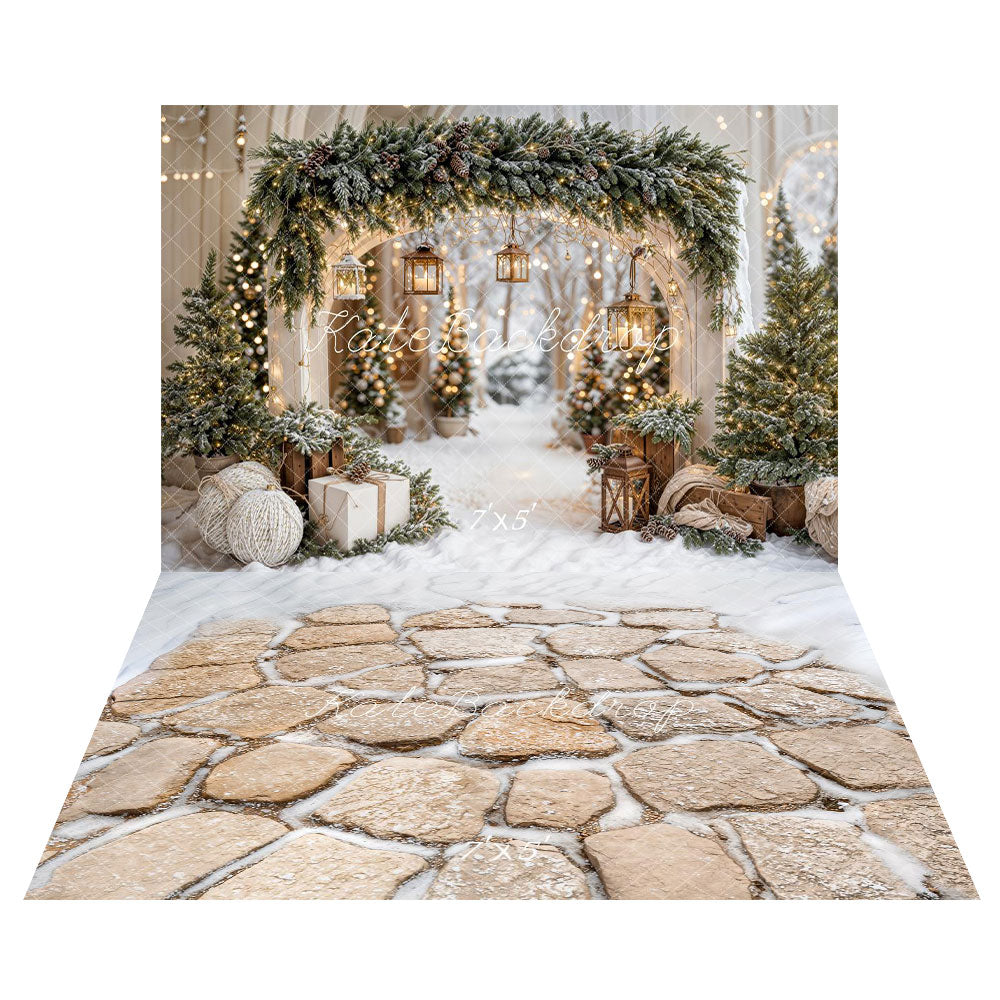 Kate Christmas Arch Garland Snow Trees Printed Backdrop Designed by Emetselch