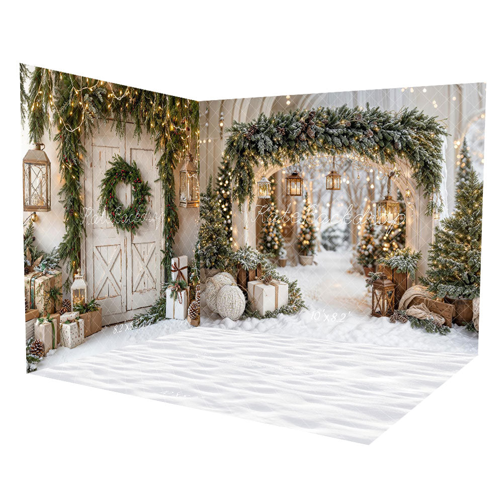 Kate Christmas Arch Garland Snow Trees Printed Backdrop Designed by Emetselch