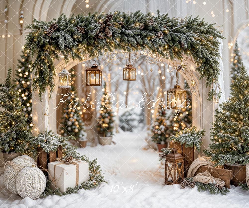 Kate Christmas Arch Garland Snow Trees Printed Backdrop Designed by Emetselch