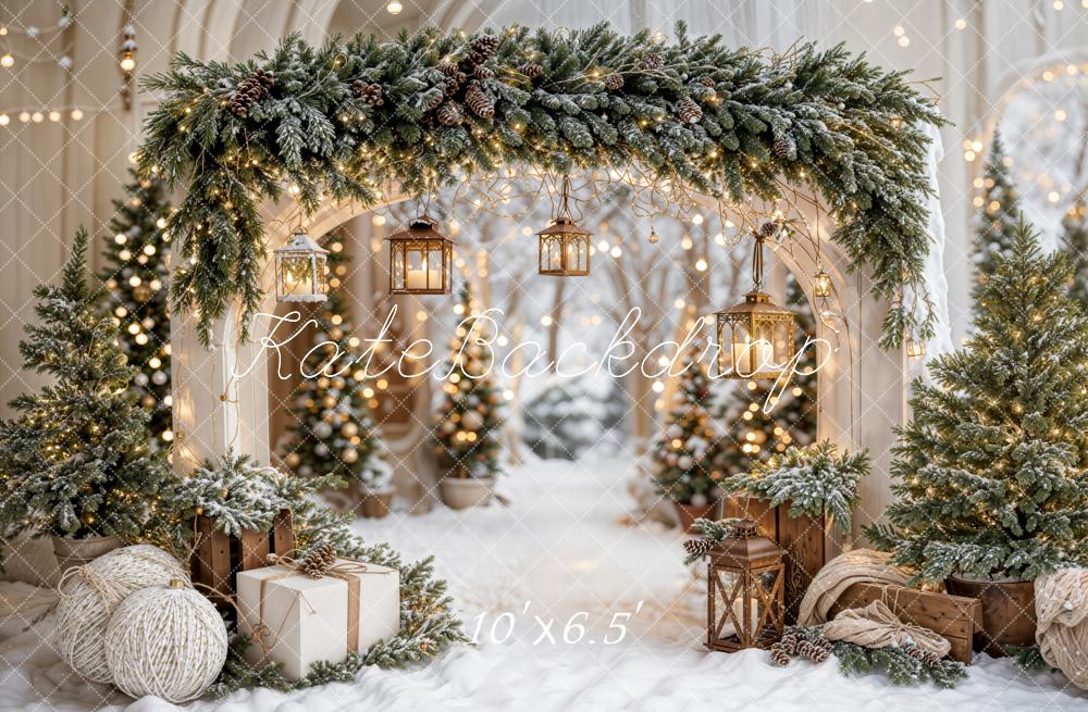 Kate Christmas Arch Garland Snow Trees Printed Backdrop Designed by Emetselch