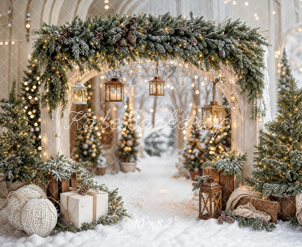 Kate Christmas Arch Garland Snow Trees Printed Backdrop Designed by Emetselch