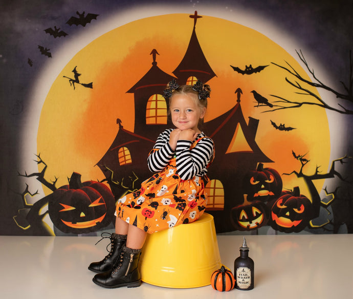 Kate Fondo de Halloween Calabazas Casa de brujas diseñada por Chain Photography