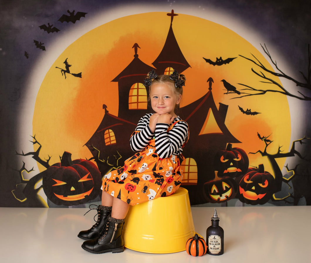Kate Fondo de Halloween Calabazas Casa de brujas diseñada por Chain Photography