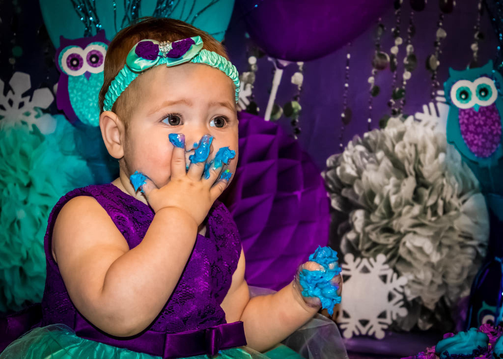 Kate Fondo de cumpleaños púrpura de onederland de invierno diseñado por Mandy Ringe Photography